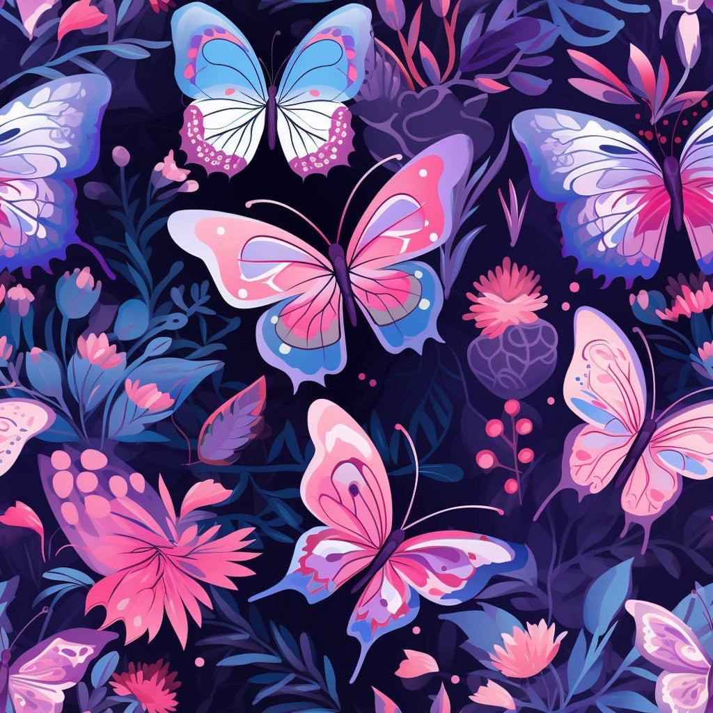 Dreamy Butterflies Purple and Pink Pattern 3 Minky Fabric