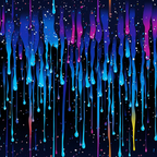 navy blue, royal blue, magenta, purple, cyan, turquoise, dripping pattern, liquid drops, paint drips, flowing design, abstract art, modern style, vibrant colors, cosmic theme, night sky,, fabric panel, contemporary design, artistic pattern, colorful splashes