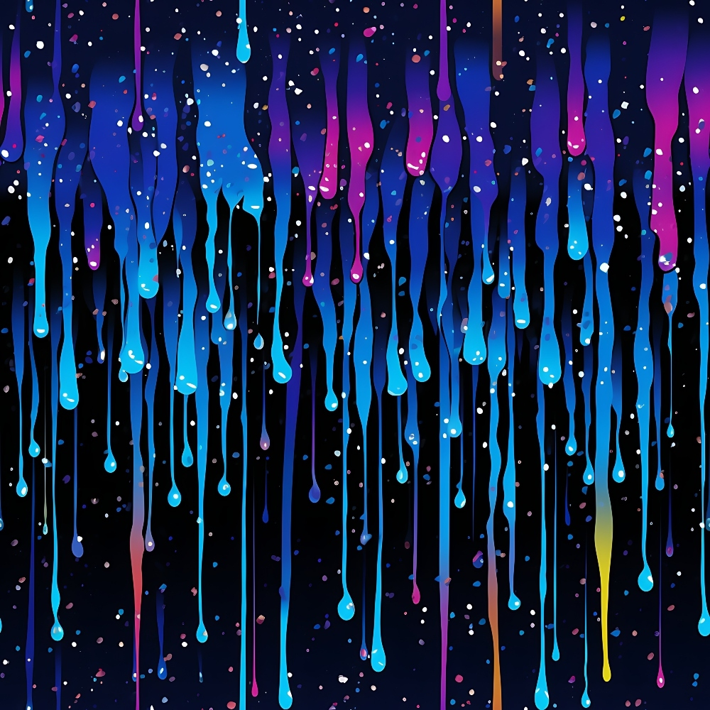 navy blue, royal blue, magenta, purple, cyan, turquoise, dripping pattern, liquid drops, paint drips, flowing design, abstract art, modern style, vibrant colors, cosmic theme, night sky,, fabric panel, contemporary design, artistic pattern, colorful splashes