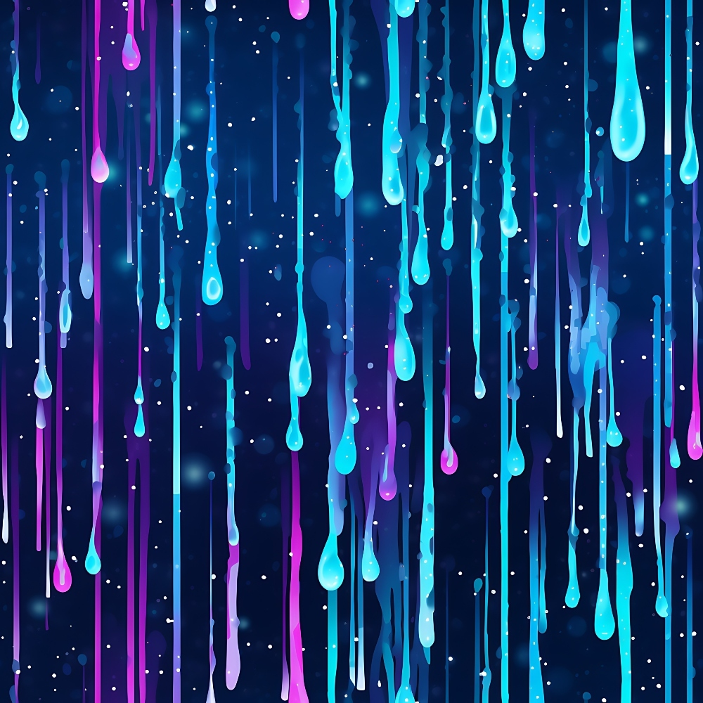 navy blue, turquoise, purple, magenta, dripping pattern, liquid drops, streaks, flowing design, abstract pattern, neon colors, cosmic background, starry night,, fabric panel, modern art style, contemporary design, fluid motion, electric blue, vibrant colors, digital art aesthetic