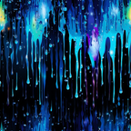 dripping liquid, blue fabric, cosmic background, water droplets, flowing paint, neon blue, electric blue, purple accents, space nebula, abstract pattern,, fabric panel, luminous effects, digital art style, contemporary design, liquid motion, droplet texture, starry night, iridescent colors, modern abstract