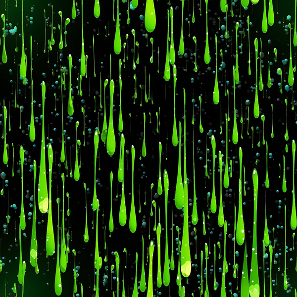 bright green, neon green, teal, black background, dripping pattern, liquid droplets, paint drips, splatter effect, abstract design, modern art, vibrant colors, electric green, dripping motif, contemporary pattern,, fabric panel, artistic print, fluid design, splashing effect, dynamic pattern