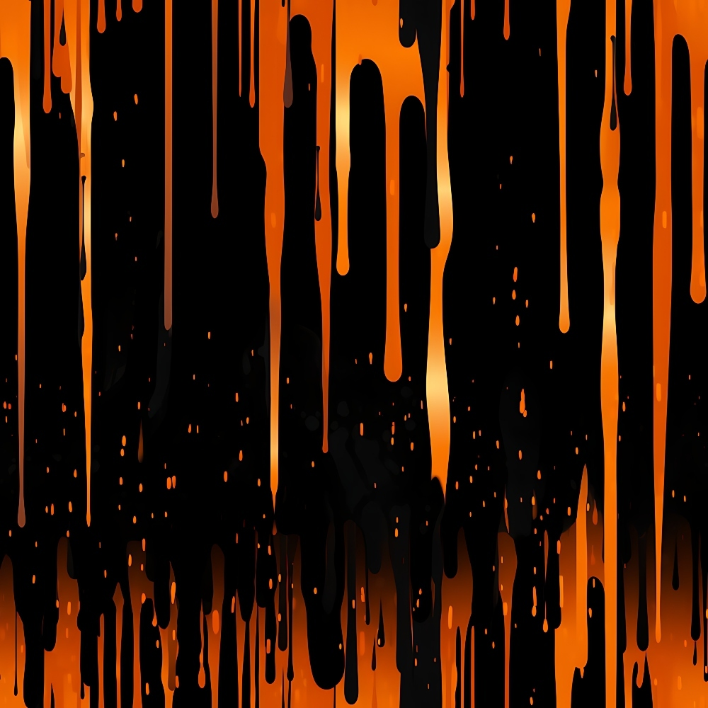 orange, black, dripping, liquid, flowing, paint drips, vertical streaks, abstract pattern, modern design, contemporary, dramatic, striking, halloween colors,, fabric panel, geometric drips, fluid motion, artistic, vibrant orange, bold contrast