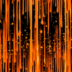 orange, black, dripping, liquid pattern, vertical drips, splatter, dots, circles, abstract design, halloween colors, spooky mood, modern art style,, fabric panel, geometric elements, flowing design, contemporary pattern, craft fabric, sewing material, artistic print