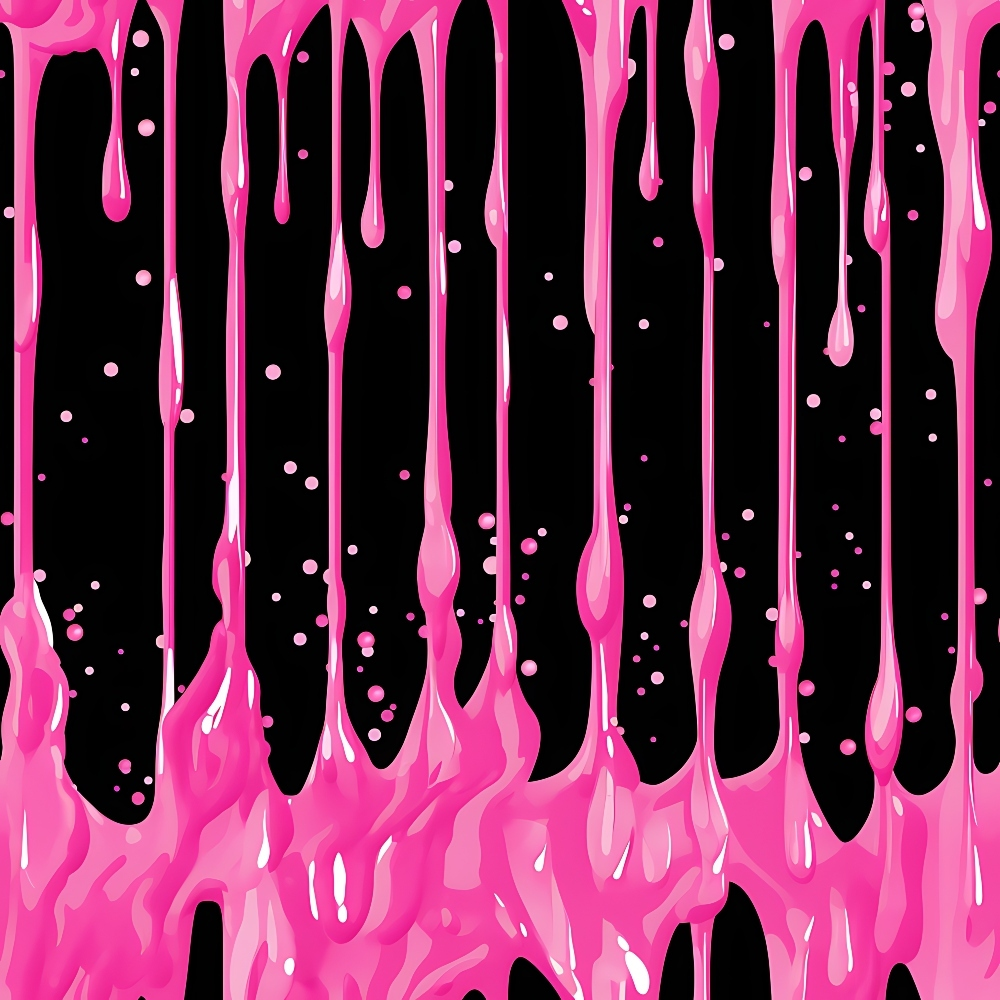 hot pink, magenta, black, white, dripping liquid, paint drips, flowing pattern, abstract design, modern style, contemporary art, splatter effect, vertical drips, bubbles, dots,, fabric panel, crafting material, sewing fabric, vibrant colors, artistic pattern