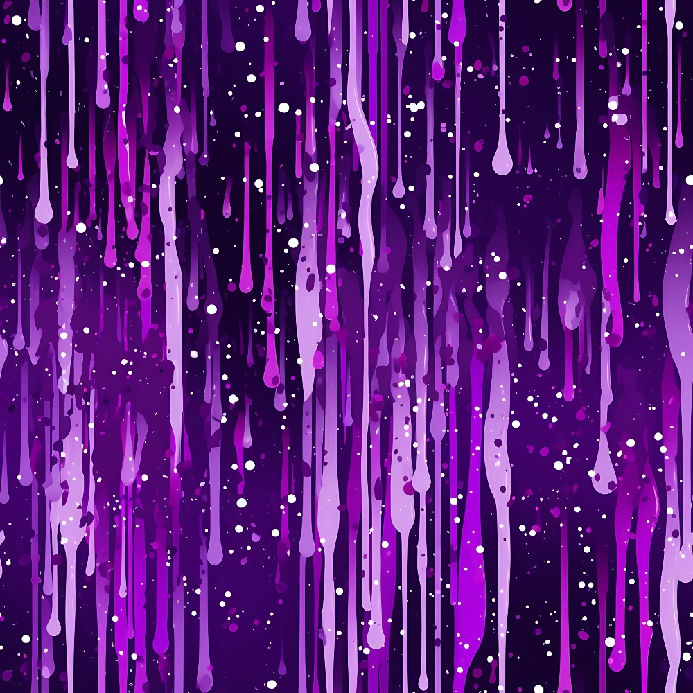 purple, violet, magenta, lavender, dripping pattern, liquid drops, rain effect, abstract design, flowing streaks, white dots, splatter pattern, modern art, contemporary style,, fabric panel, cosmic theme, night sky, watercolor effect, artistic drips, vertical flow
