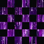 purple, violet, magenta, dripping liquid, droplets, abstract pattern, flowing design, cosmic atmosphere, space-like, checkerboard layout,, fabric panel, modern art style, liquid motion, paint drips, contemporary design, geometric grid, artistic blocks, crafting material, sewing fabric