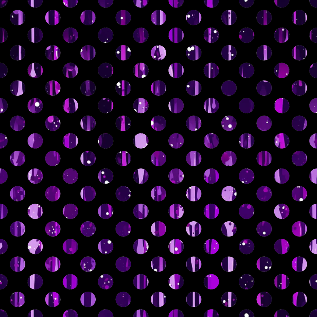 purple, magenta, violet, lavender, black background, polka dots, circular pattern, dripping liquid, fluid design, abstract pattern, geometric circles,, fabric panel, modern design, contemporary style, crafting material, sewing fabric, repetitive pattern, liquid drops, bubble effect