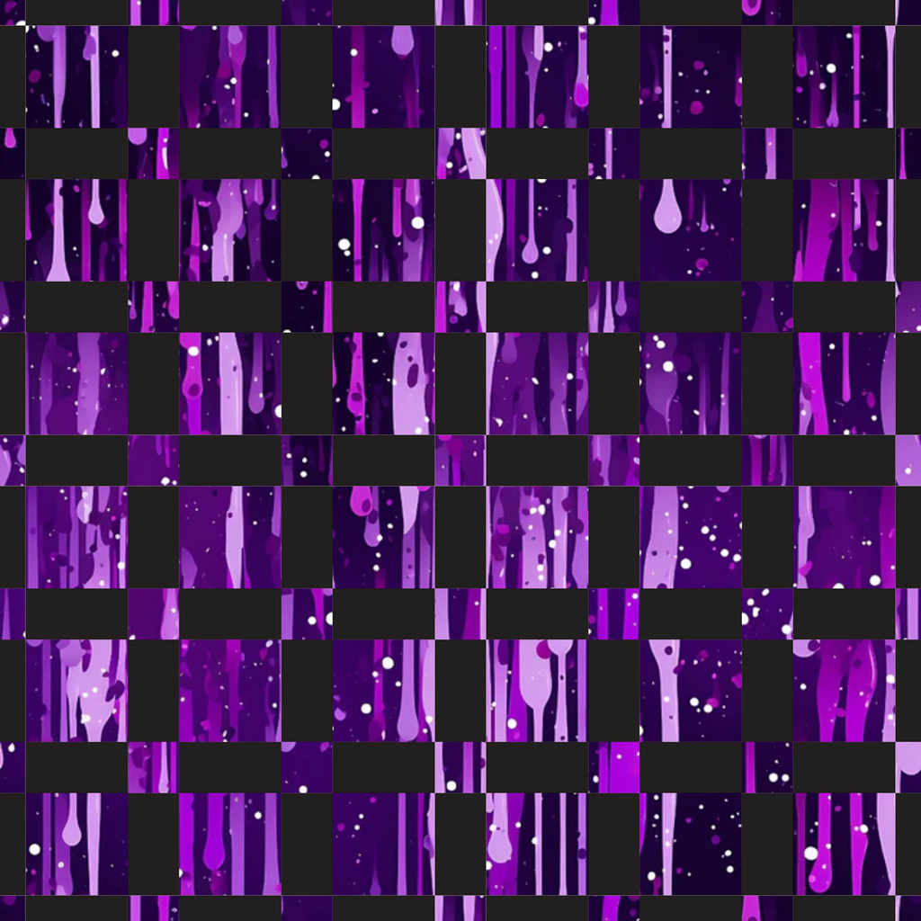 purple, violet, magenta, dripping, liquid, rain drops, splashes, checkerboard, grid pattern, abstract, modern, geometric,, fabric panel, wet effect, flowing, contemporary, artistic, crafting, sewing