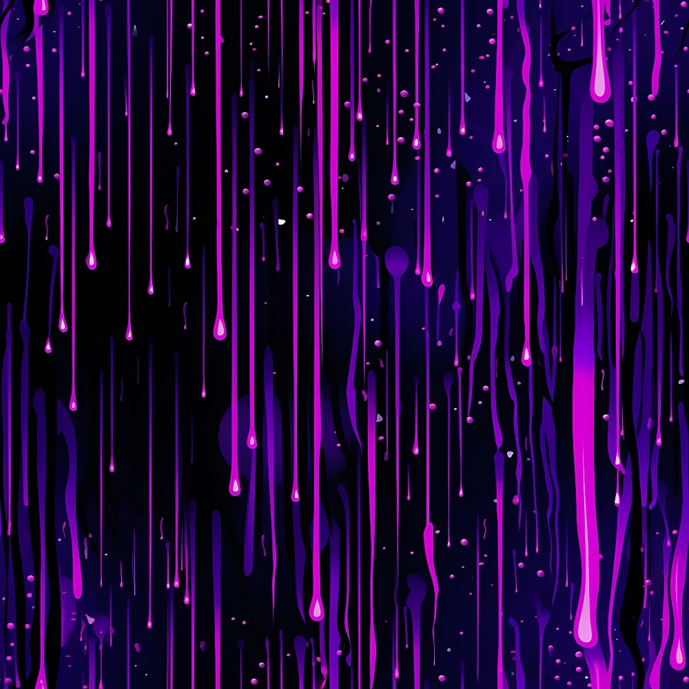 purple, magenta, dark navy, black, dripping liquid, paint drips, droplets, abstract pattern, modern design, contemporary art, flowing lines, vertical drips, splatter effect, artistic splashes,, fabric panel, moody atmosphere, dynamic movement, liquid texture, neon colors