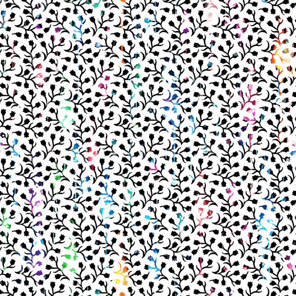 dripping rainbow, liquid pattern, multicolored, black silhouettes, botanical motifs, leaf branches, flowing design, abstract drips, vibrant colors,, fabric panel, repeating pattern, organic shapes, nature inspired, colorful splatters, branch silhouettes, flowing liquid, rainbow hues, cotton fabric, crafting material