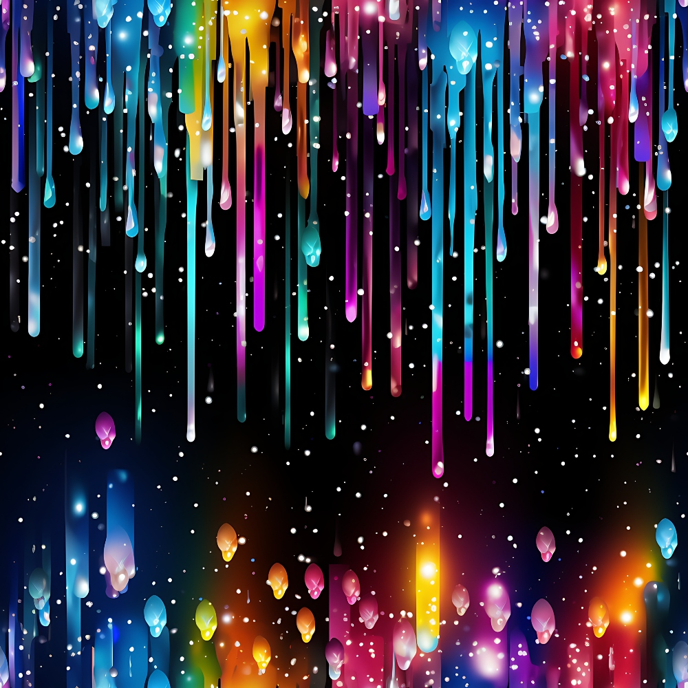 dripping liquid, rainbow colors, multicolored stripes, abstract pattern, vibrant blues, hot pink, electric purple, golden yellow, turquoise, magenta, flowing design, paint drips, colorful streaks, modern art style, contemporary design,, fabric panel, bright colors, liquid effect, cosmic background