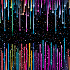 dripping rainbow, liquid pattern, colorful drops, neon colors, bright pink, electric blue, vibrant purple, lime green, orange accents, yellow drips, black background, abstract design, digital art, modern pattern, geometric drips,, fabric panel, contemporary style, psychedelic colors, flowing liquid