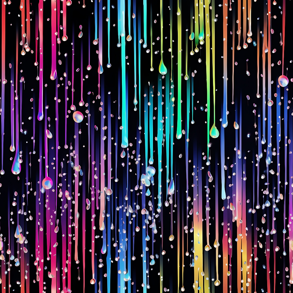dripping pattern, rainbow colors, liquid drops, vertical stripes, multicolored, bright colors, neon colors, vibrant hues, drip effect, flowing design,, fabric panel, modern pattern, contemporary design, colorful droplets, streaming lines, gradient colors, artistic pattern, crafting fabric, sewing material