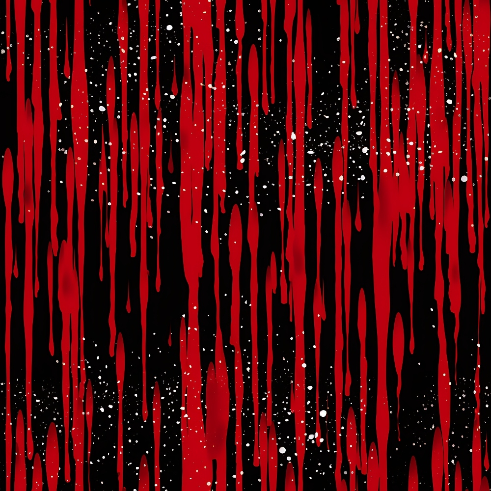 red, black, white, dripping pattern, liquid drops, splatter design, blood red, crimson, vertical drips, abstract pattern, gothic style, dramatic mood, horror theme, spooky atmosphere,, fabric panel, halloween decor, dark aesthetic, splashes, droplets