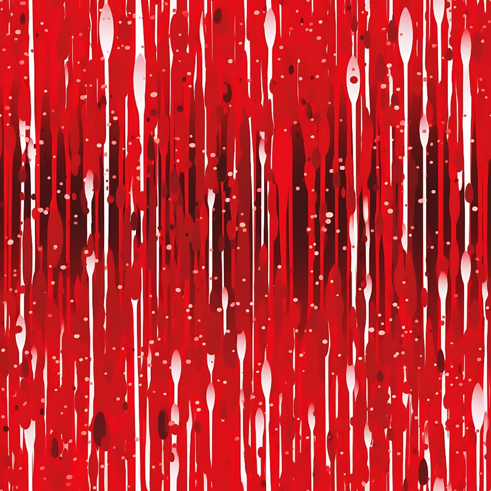 red fabric, dripping pattern, liquid drops, blood red, crimson, scarlet, dark red, white accents, abstract design, splatter effect, vertical drips,, fabric panel, horror theme, gothic style, halloween fabric, spooky pattern, rain drops, paint drips, contemporary design