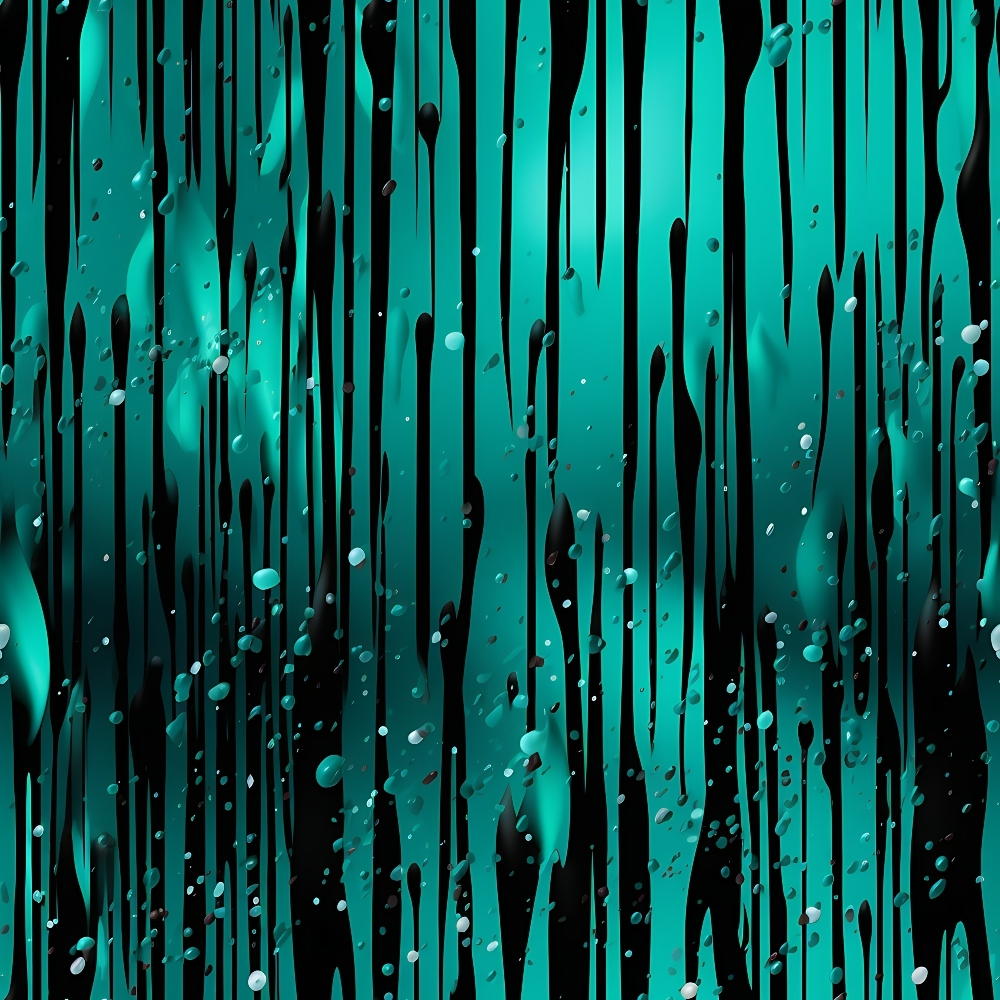 turquoise, teal, black, dripping liquid, paint drips, vertical streaks, abstract pattern, flowing design, water droplets, splashes, modern art, contemporary style,, fabric panel, fluid motion, artistic drips, cascading effect, geometric drops, wet paint look, liquid texture