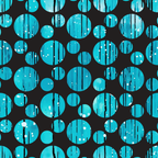 turquoise, aqua, teal, black background, dripping pattern, liquid drops, flowing design, geometric circles, polka dots, abstract pattern, modern style, contemporary,, fabric panel, water droplets, rainfall effect, vertical drips, circular windows, vibrant blue, artistic design