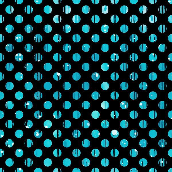 turquoise, aqua, teal, cyan, black background, polka dots, circular pattern, geometric design, liquid effect, dripping pattern, reflective dots, shimmery circles, modern abstract, contemporary style,, fabric panel, crafting material, vibrant blue, metallic shine, repetitive motif