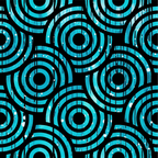turquoise, black, concentric circles, geometric pattern, ripples, water rings, abstract design, modern style,, fabric panel, repetitive motif, circular design, contemporary pattern, crafting material, sewing fabric, vibrant colors, optical illusion, wave pattern, artistic design