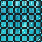 turquoise, aqua, teal, black, checkerboard pattern, dripping liquid, paint drips, flowing streams, white bubbles, modern abstract, contemporary design, geometric squares,, fabric panel, liquid motion, dripping effect, checkered grid, abstract art, flowing patterns, bubble accents