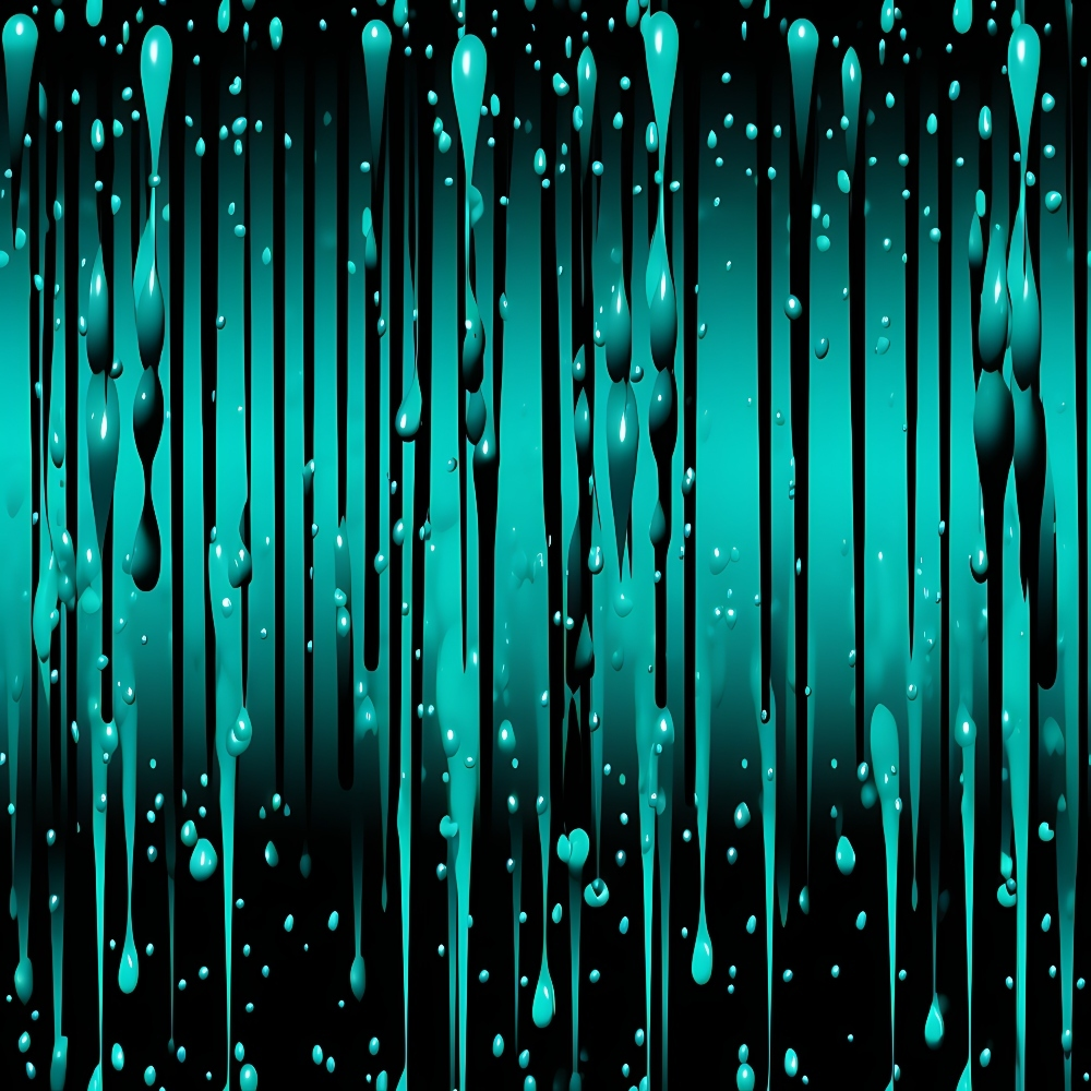 turquoise, teal, aqua, black, dripping liquid, flowing drops, water droplets, abstract pattern, modern design, contemporary style,, fabric panel, wet effect, glossy finish, vertical drips, liquid motion, artistic print, craft fabric, sewing material, geometric drops