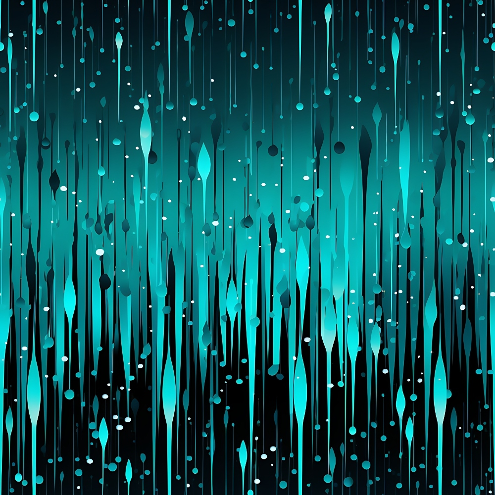 turquoise, teal, aqua, black, white, dripping pattern, liquid drops, vertical lines, rain effect, abstract design, modern style, geometric shapes, flowing water, contemporary art,, fabric panel, cool tones, minimalist, sleek pattern, digital print