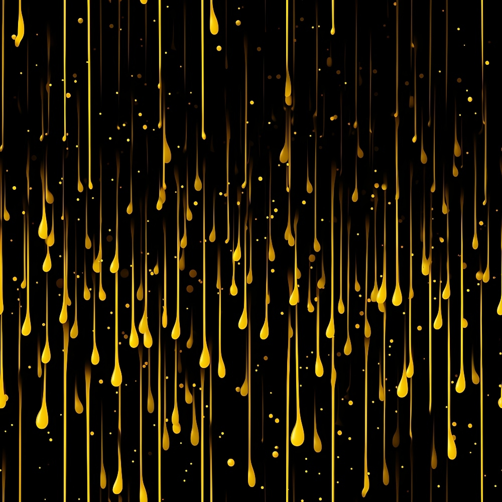 yellow, golden, amber, black background, dripping pattern, liquid drops, streaks, abstract design, modern pattern,, fabric panel, contemporary style, flowing lines, vertical drops, artistic pattern, geometric elements, striking contrast, liquid motion, droplets, sleek design