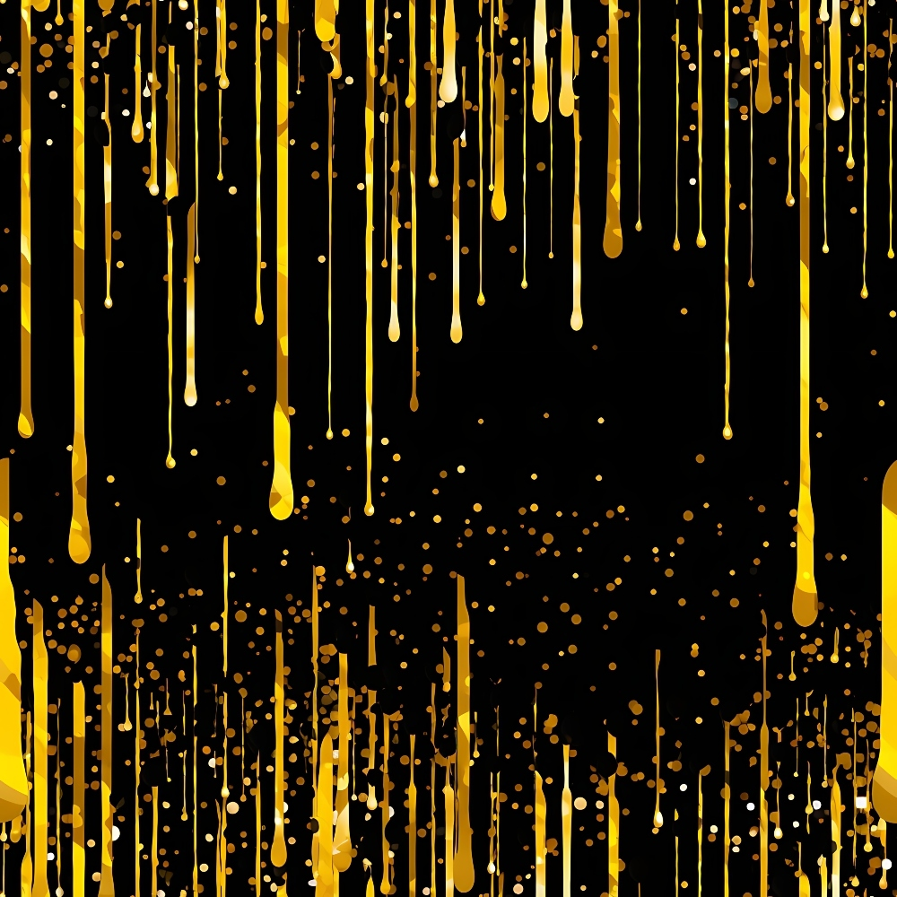 golden yellow, black background, dripping liquid, paint drips, abstract pattern, flowing streams, splatter effect, modern design, contemporary art,, fabric panel, artistic drops, liquid motion, dramatic contrast, bold colors, streaming pattern, paint splash, vertical drips, honey colored, artistic expression