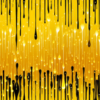 yellow, golden, amber, black, dripping, liquid drops, paint drips, vertical streaks, abstract pattern, flowing design, modern art, contemporary style,, fabric panel, artistic, dynamic movement, fluid motion, paint splatter, geometric drips, bright colors