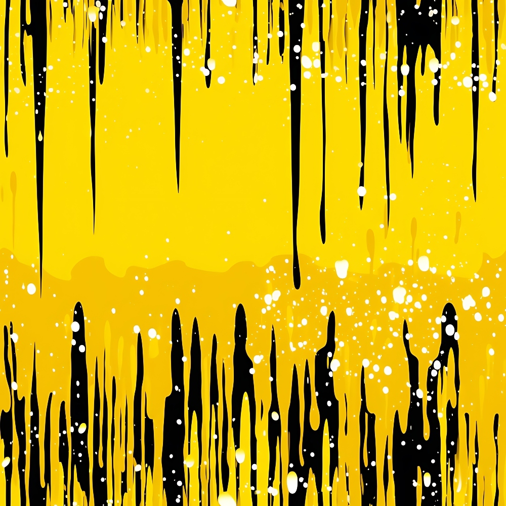 yellow, golden yellow, black, dripping pattern, liquid drops, paint drips, splatter effect, abstract design, modern art, contemporary style,, fabric panel, artistic pattern, fluid motion, vertical drips, speckled texture, bright colors, contrasting colors, geometric drips, crafting fabric