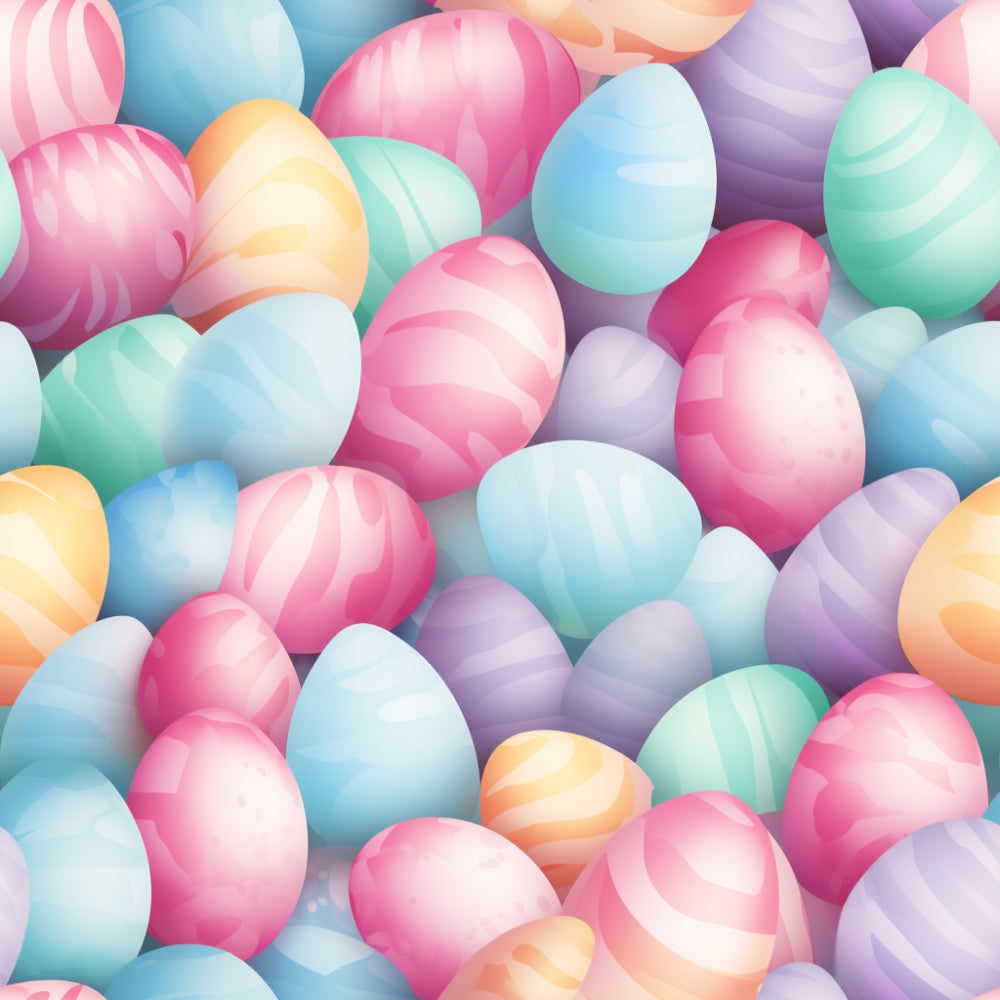 easter eggs, pastel colors, pink eggs, blue eggs, purple eggs, mint green, peach orange, striped pattern, swirled design, overlapping eggs, spring theme, holiday motif,, fabric panel, soft pastels, egg collection, easter celebration, gentle gradients, seamless pattern, festive design