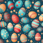 easter eggs, turquoise, coral, orange, teal, navy blue, polka dots, floral patterns, geometric designs, stripes, zigzag, decorative motifs, spring flowers,, fabric panel, festive, cheerful, whimsical, easter theme, seasonal pattern, crafting fabric