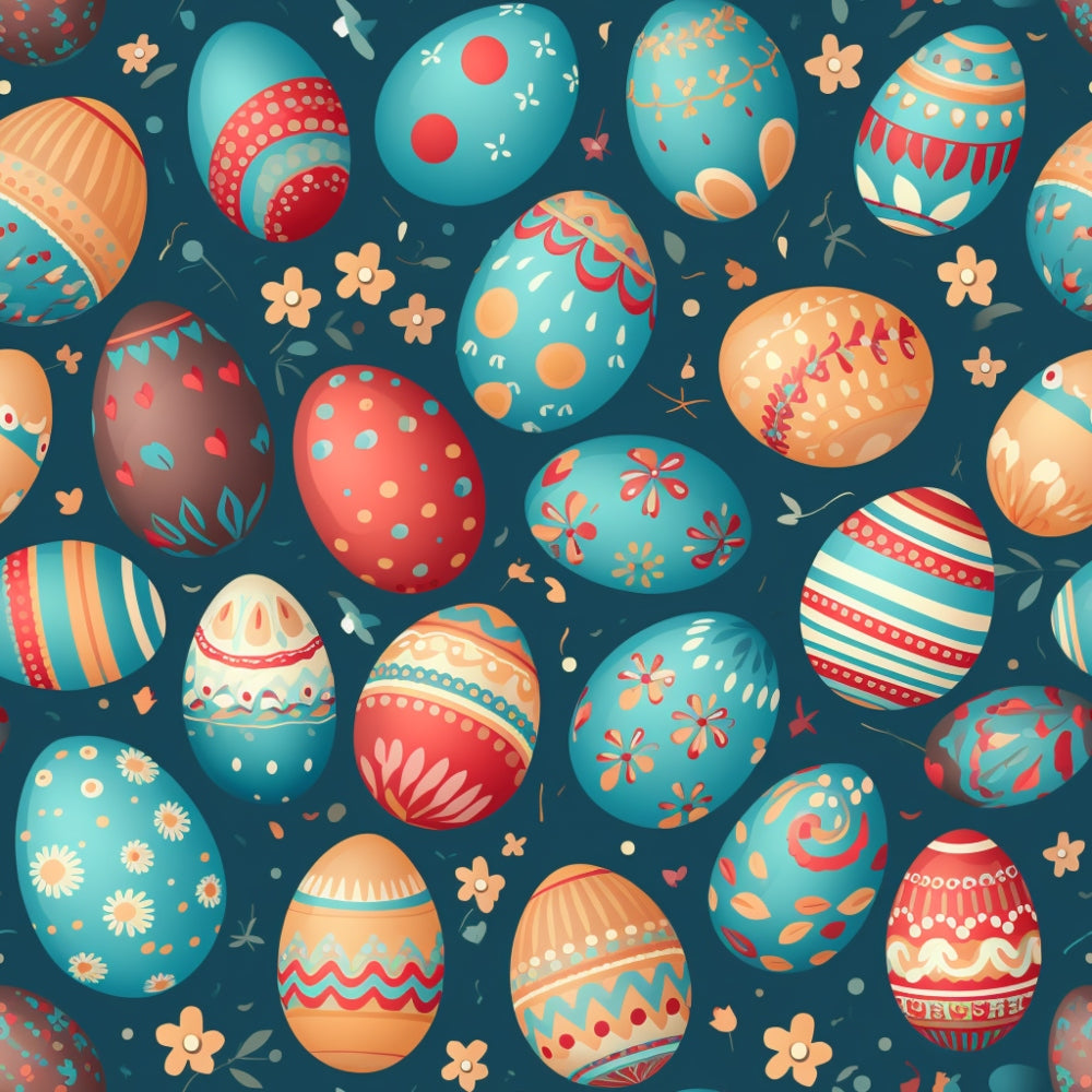 easter eggs, turquoise, coral, orange, teal, navy blue, polka dots, floral patterns, geometric designs, stripes, zigzag, decorative motifs, spring flowers,, fabric panel, festive, cheerful, whimsical, easter theme, seasonal pattern, crafting fabric