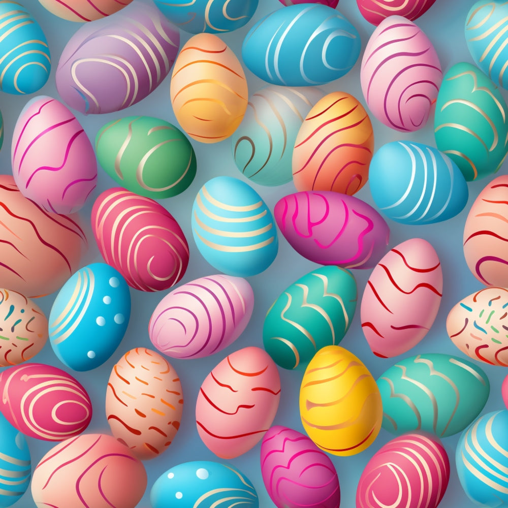 easter eggs, pastel colors, bright colors, pink, blue, turquoise, purple, orange, yellow, green, striped patterns, swirl designs, decorative eggs, spring theme, easter celebration,, fabric panel, festive pattern, colorful design, holiday motifs