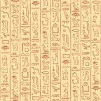 beige background, terracotta red, rust orange, egyptian hieroglyphs, ancient symbols, birds, owls, eyes, human figures, geometric patterns, wavy lines, stars, archaeological motifs, antiquated style, mystical atmosphere,, fabric panel, historical theme, desert tones, cultural symbols