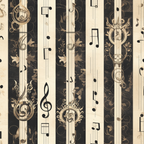 elegant, music,, fabric panel, beige, cream, dark brown, sepia tones, musical notes, treble clef, ornate scrollwork, floral motifs, vintage style, decorative stripes, baroque ornaments, sheet music, sophisticated pattern, neutral colors, ornamental design, musical theme