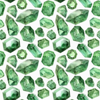 emerald green, forest green, mint green, sage green, gemstone pattern, crystal design, faceted gems, geometric shapes, watercolor style, repeating pattern,, fabric panel, luxurious mood, elegant design, jewelry motif, precious stones, multifaceted crystals, sophisticated pattern, seamless repeat, crafting fabric