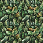 emerald green, forest green, golden brown, amber, sage green, gemstones, crystals, geometric shapes, mineral pattern, faceted gems, precious stones,, fabric panel, seamless repeat, luxurious, sparkling, crystalline, watercolor effect, jewel tones, nature inspired