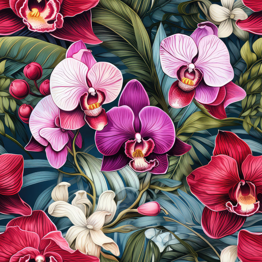 Exotic Orchid Flowers Pattern 12 Minky Fabric