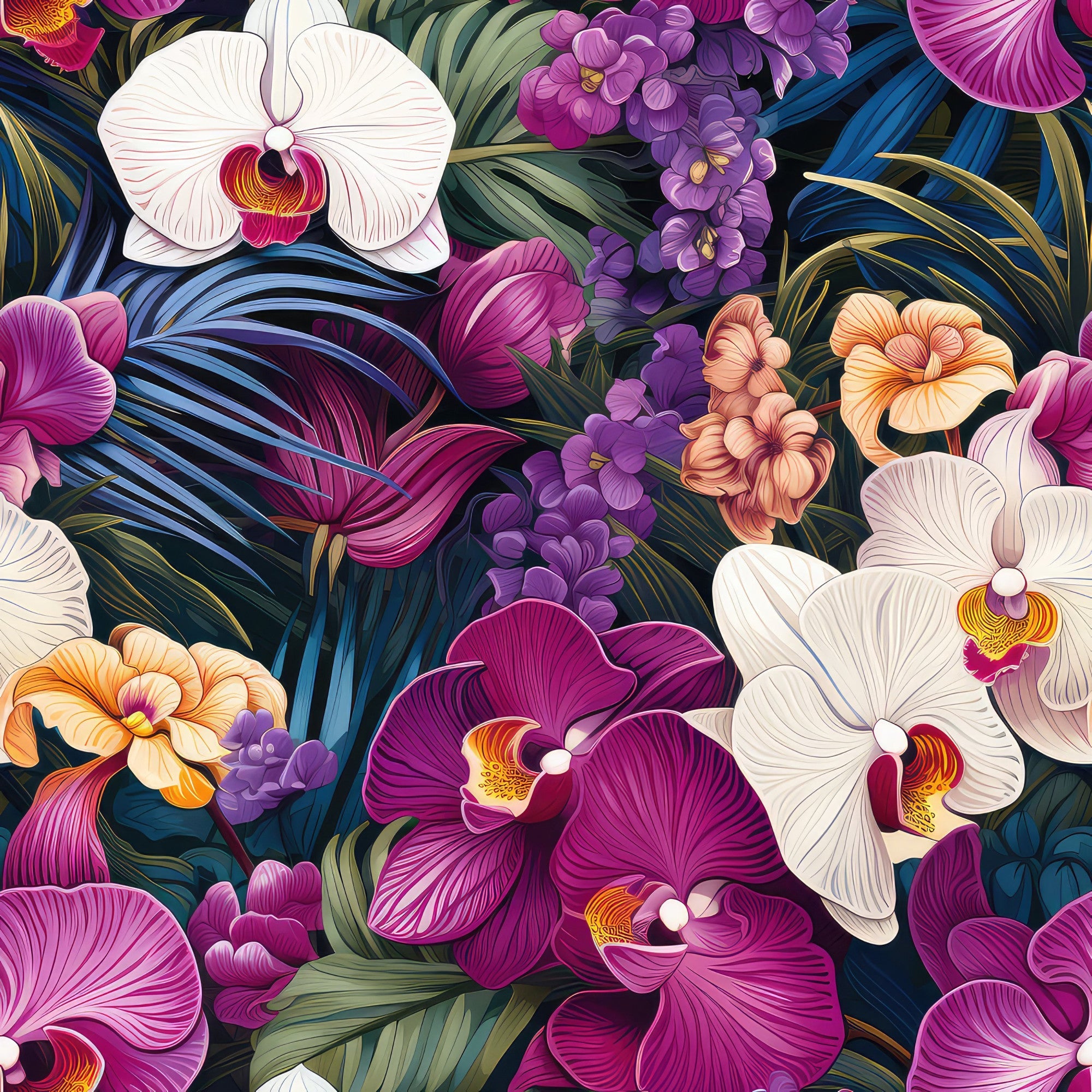 Exotic Orchid Flowers Pattern 2 Minky Fabric