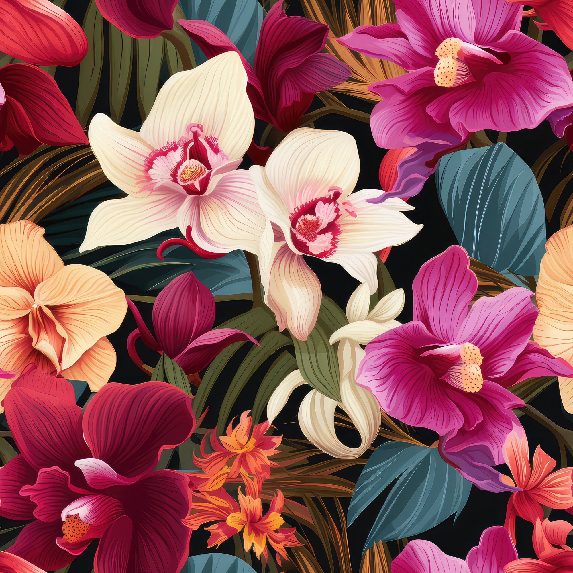 Exotic Orchid Flowers Pattern 6 Minky Fabric