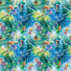 fairies, forest, magical creatures, winged figures, enchanted woodland, sparkling effects, glittery details, blue tones, green hues, purple accents, fantasy theme, whimsical design, mystical atmosphere,, fabric panel, repeating pattern, children's motif, fairy tale inspired, nature elements, botanical background