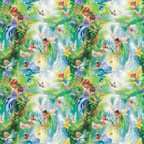 fairies, forest scene, magical creatures, green foliage, blue waterfall, purple fairy wings, yellow fairy dress, enchanted woodland, whimsical illustration, nature fantasy, mystical forest, fairy tale characters,, fabric panel, repeating pattern, children's theme, fantasy art, sparkles, magical glow, woodland spirits