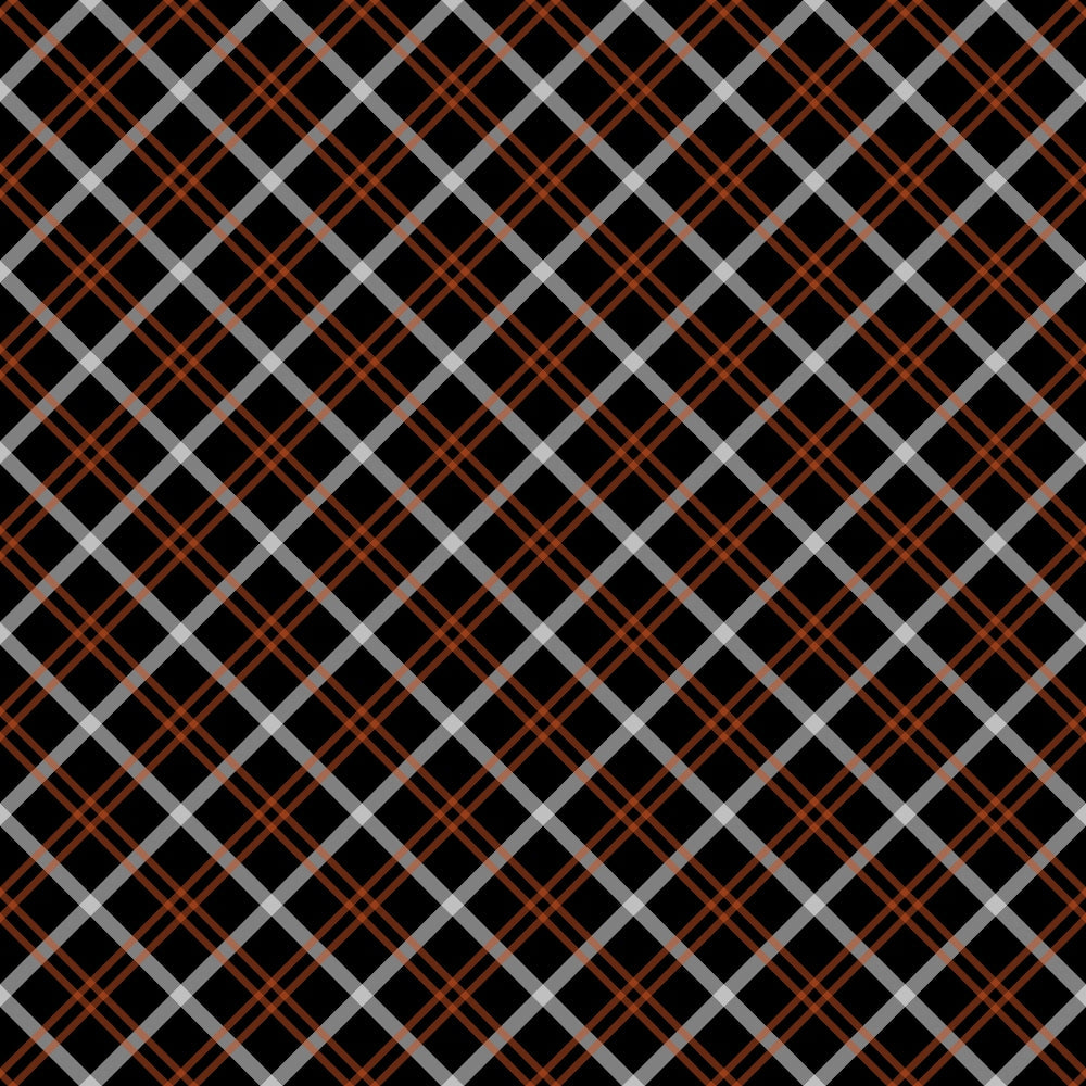 orange, black, gray, plaid pattern, diagonal stripes, crosshatch design, geometric pattern, fall colors, autumn theme,, fabric panel, intersecting lines, woven appearance, seasonal fabric, craft material, sewing fabric, repetitive pattern, angular design