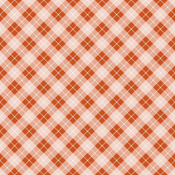 fall orange, coral, peach, salmon, rust, plaid pattern, diagonal stripes, argyle design, checkered, geometric, autumn colors,, fabric panel, warm tones, seasonal, harvest colors, crosshatch pattern, diamond shapes, woven texture