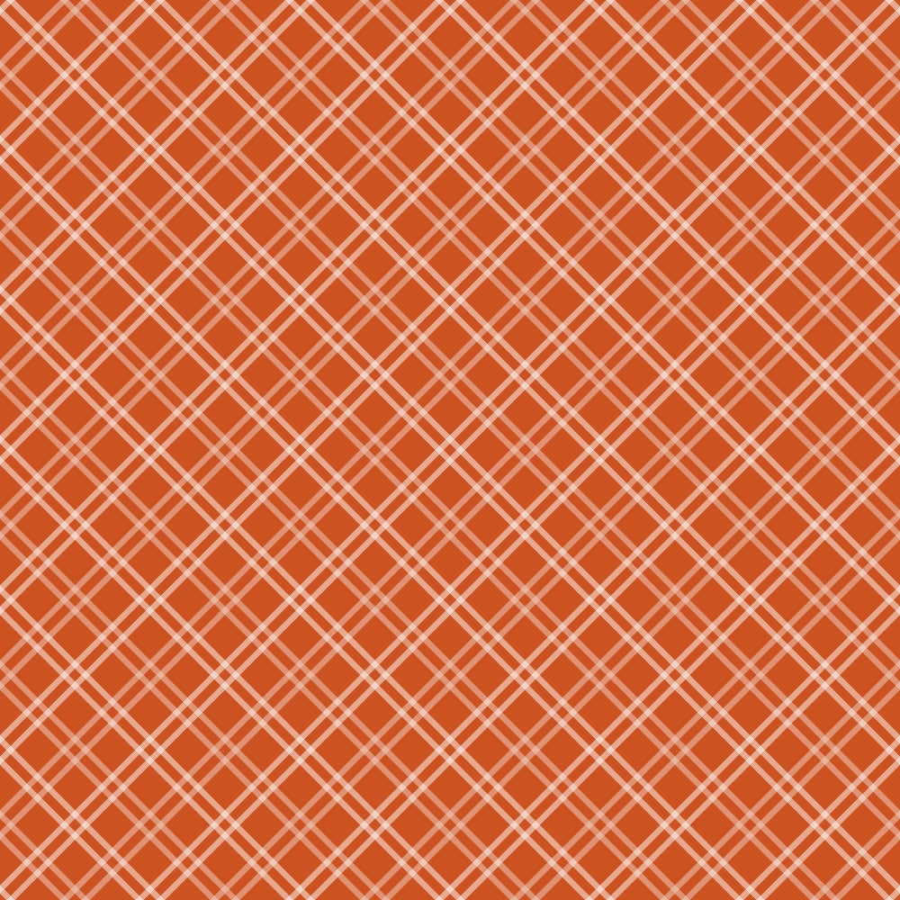 fall orange, burnt orange, coral pink, plaid pattern, diagonal stripes, crosshatch design, geometric pattern,, fabric panel, autumn colors, warm tones, seasonal fabric, crafting material, sewing fabric, repetitive pattern, intersecting lines, grid design, harvest colors