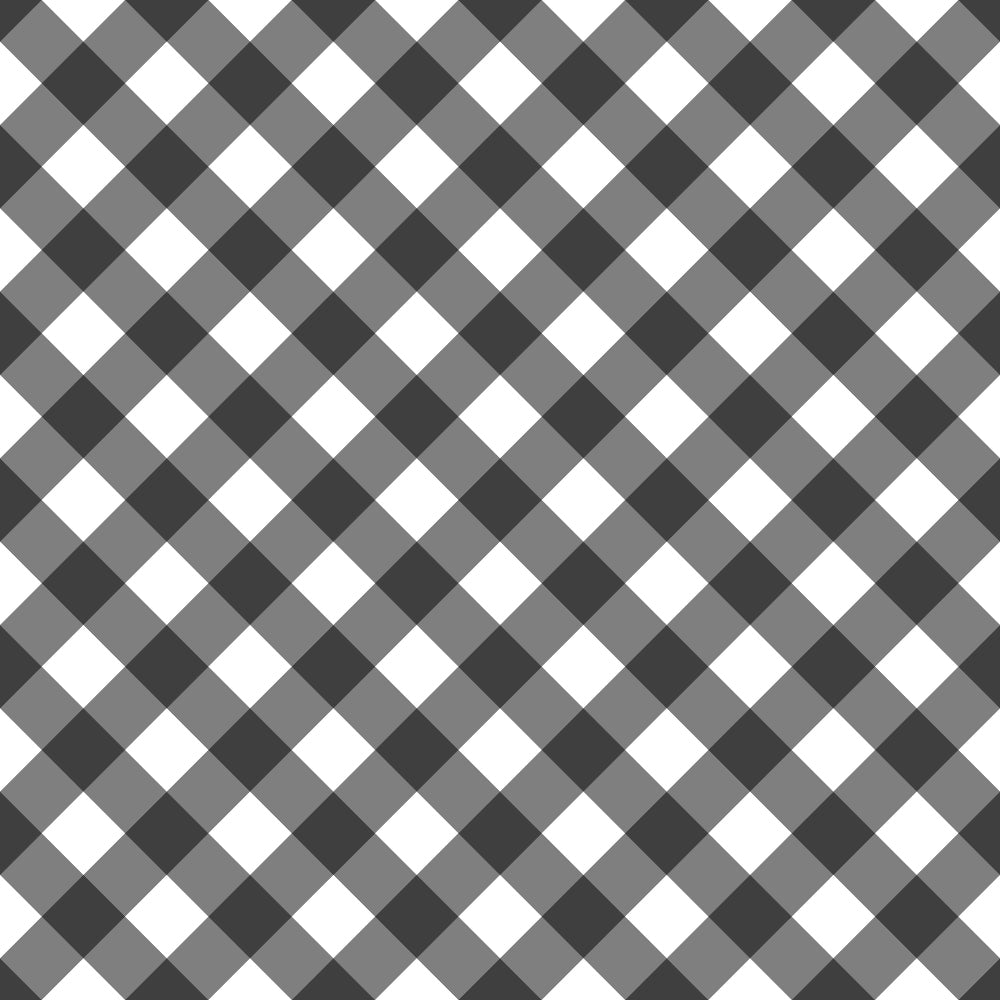 black, white, gray, charcoal, diagonal plaid, gingham check, geometric pattern, intersecting lines, monochrome, neutral tones,, fabric panel, crosshatch design, woven appearance, contrasting squares, repeating motif, craft material, sewing fabric, patchwork suitable