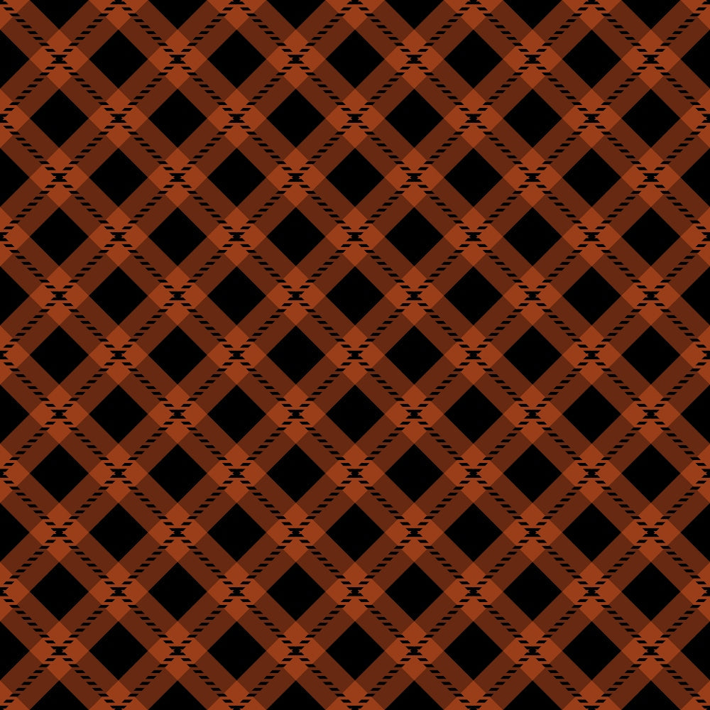 fall orange, burnt orange, black, plaid pattern, diagonal plaid, geometric design, lattice pattern,, fabric panel, autumn colors, seasonal fabric, halloween colors, crosshatch design, diamond lattice, woven appearance, craft fabric, sewing material, orange and black, fall theme, geometric plaid