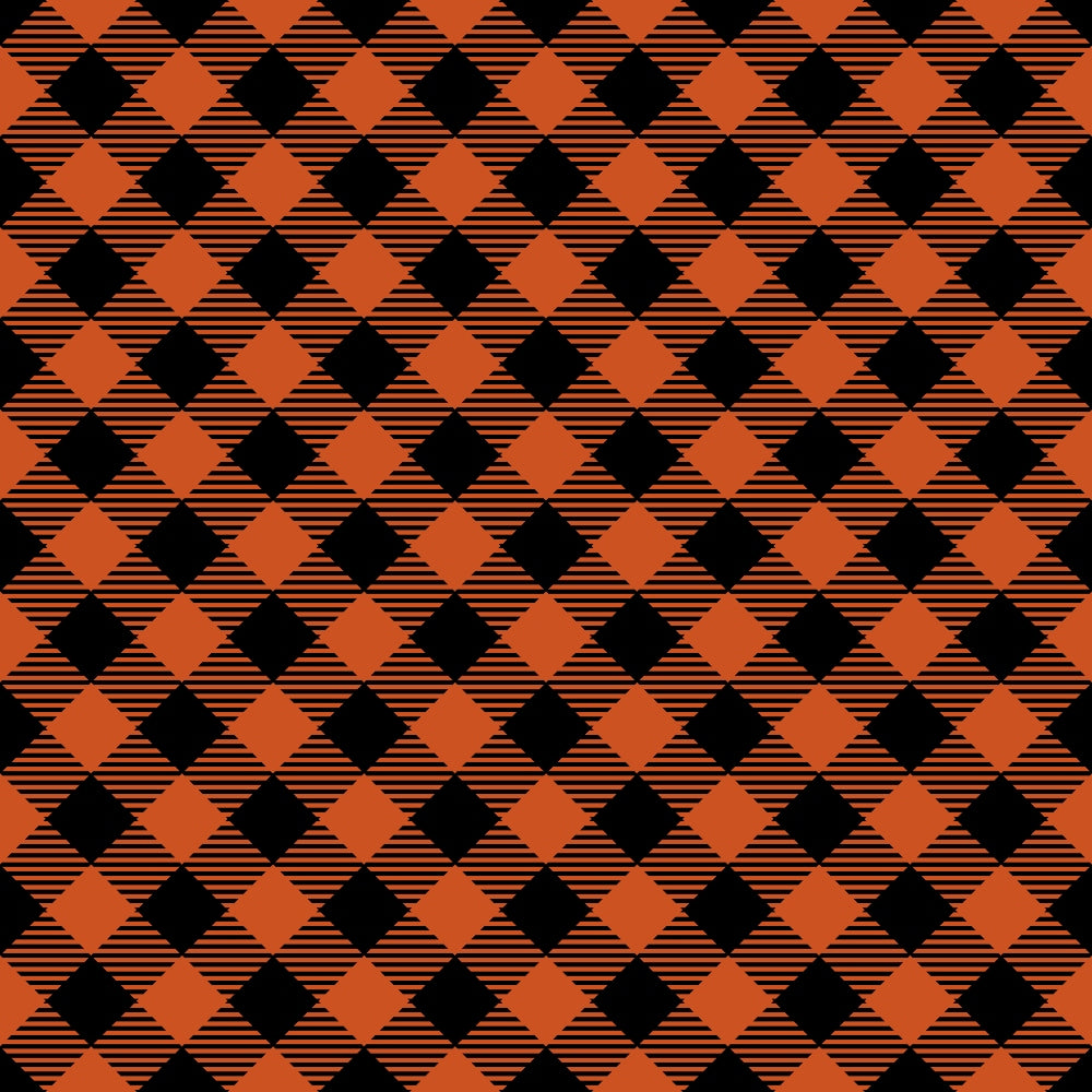 orange, black, plaid pattern, checkered, diagonal stripes, fall colors, autumn, geometric design,, fabric panel, halloween colors, seasonal, repeating pattern, textile, crafting material, pumpkin orange, grid pattern, woven look, harvest theme